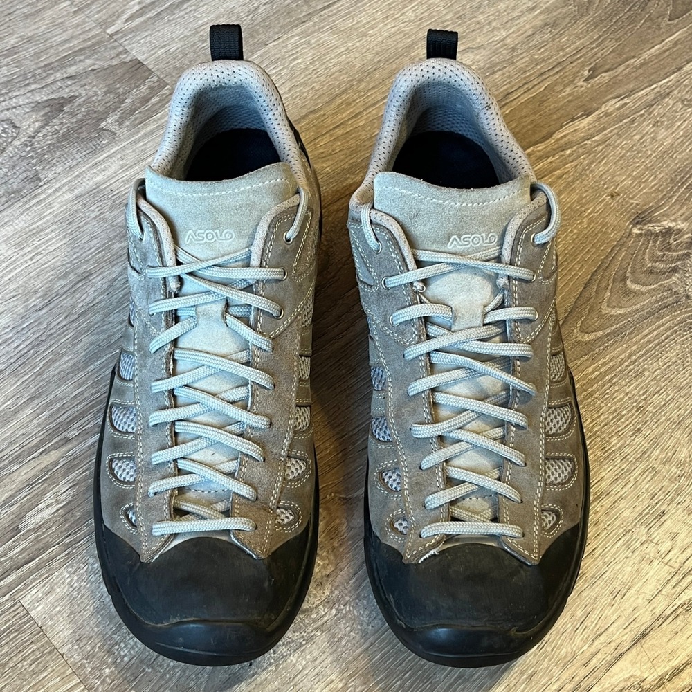 Asolo Mens Hiking Approach Shoes Grey Suede Mesh Vibram Low Top Trail Sneaker 13